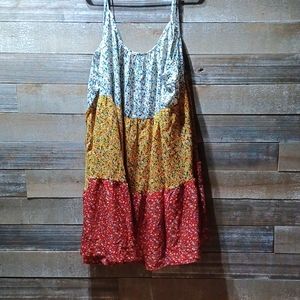 FLORAL PRINT COLORBLOCK CAMI DRESS!